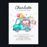 Convite Watercolor Truck Balloon Kids - Sorvete Aniversári<br><div class="desc">Balões de Caminhão de Sorvete de Cores Aquáticas Cónicas Convite para Aniversário de criança de Verão</div>