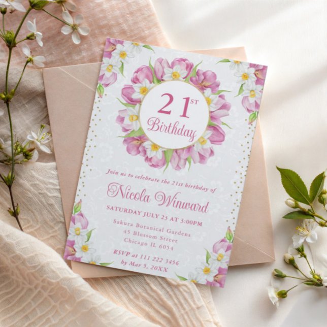 Convite Watercolor Tulipes e Daffodils Aniversário (Criador carregado)