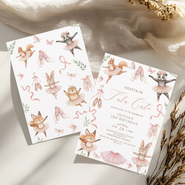 Convite Watercolor Tutu Cute Pink Segundo Aniversário (Criador carregado)