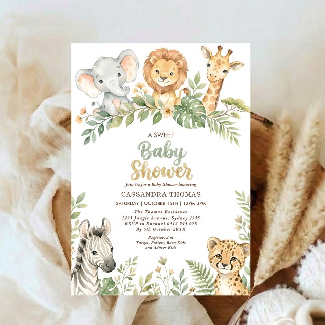 Convite watercolor Twin Jungle Safari Animals Baby Shower (Criador carregado)