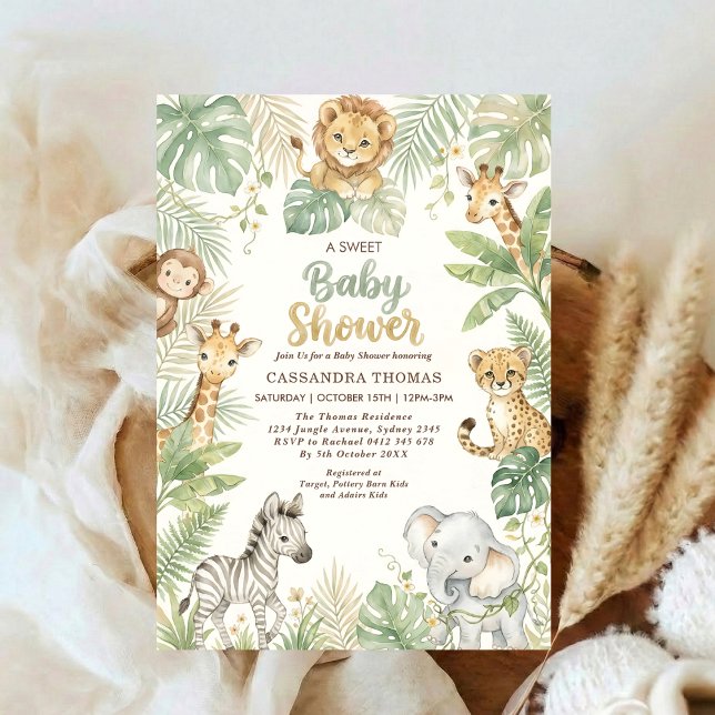 Convite watercolor Twin Jungle Safari Animals Baby Shower (Criador carregado)