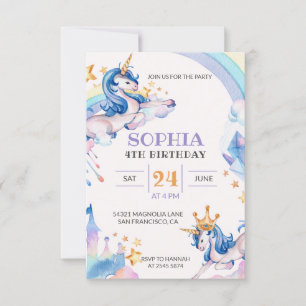 Convite Watercolor Unicorn Birthday