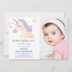 Convite Watercolor Unicorn Birthday Invtions w foto