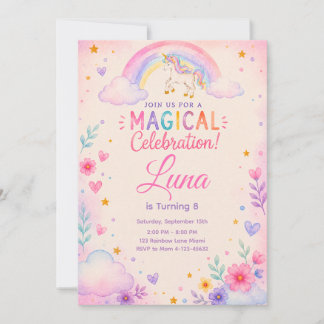 Convite Watercolor Unicorn Party Invite