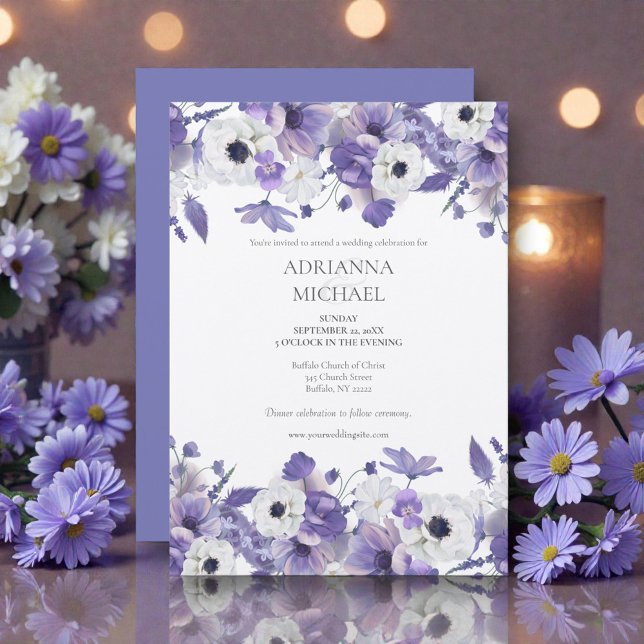 Convite Watercolor Violet Flowers Wedding (Criador carregado)