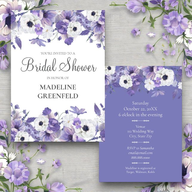 Convite Watercolor Violet Flowers Wedding Bridal Shower (Criador carregado)
