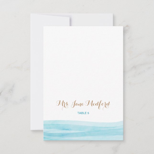 Convite Watercolor Waves Beach Weding Place Name Card (Frente)