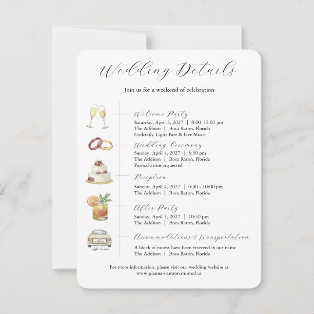 Convite Watercolor Wedding Invitations Details Card (Frente)