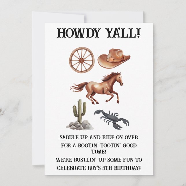 Convite Watercolor Western Kid Art (Frente)