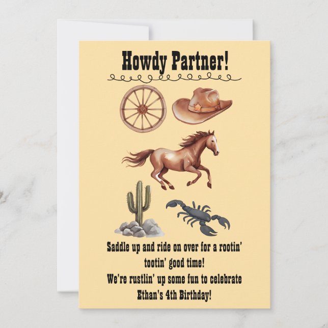 Convite Watercolor Western Kid Art Tan (Frente)