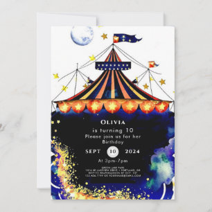 Convite Watercolor Whimsic Circus Birthday