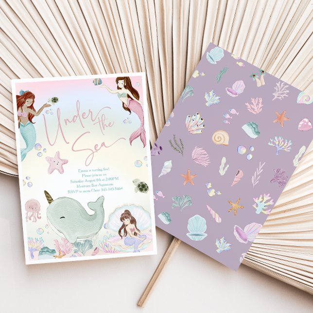 Convite Watercolor Whimsical Sereids Girls Aniversário (Criador carregado)