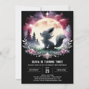 Convite Watercolor Whimsical Wolf Birthday