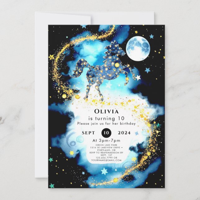 Convite Watercolor Whimsy Horse Birthday (Frente)