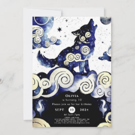 Convite Watercolor Whimsy Wolf Birthday