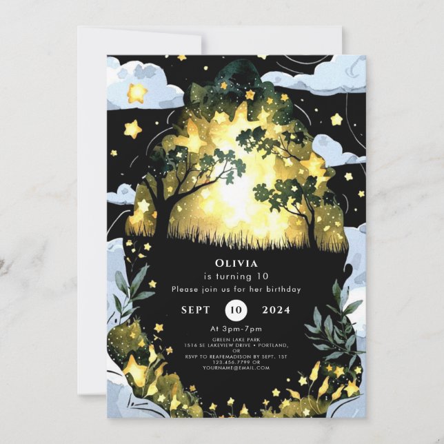 Convite Watercolor Whimsy Woodland Birthday (Frente)