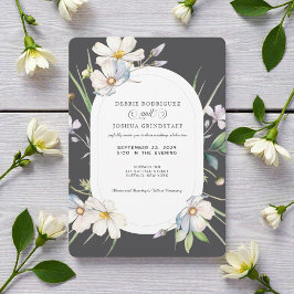 Convite Watercolor White Floral w/Gray Wedding Invitation 