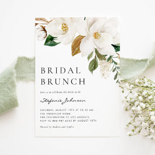 Convite Watercolor White Magnolia Rustic Bridal Brunch