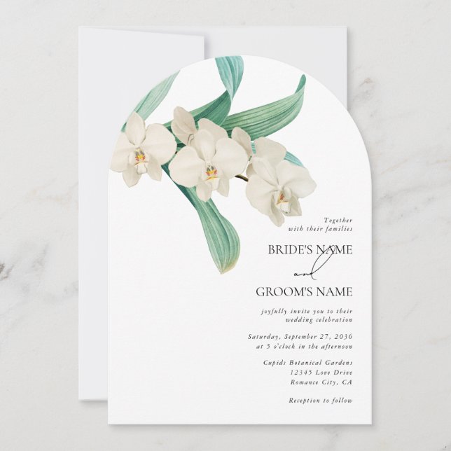 Convite Watercolor White Orchids Floral Wedding (Frente)