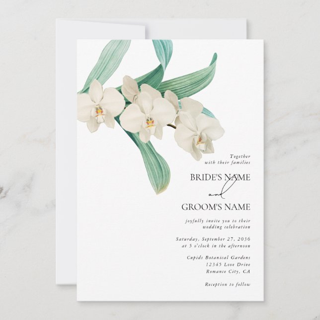 Convite Watercolor White Orchids Floral Wedding (Frente)