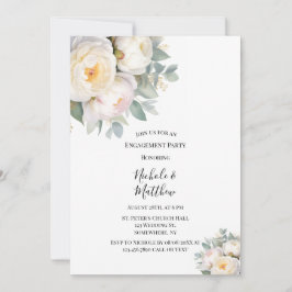 Convite Watercolor White Peonies Engagement Party