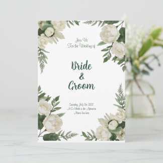 Convite Watercolor White Peony Lush Green Botanical