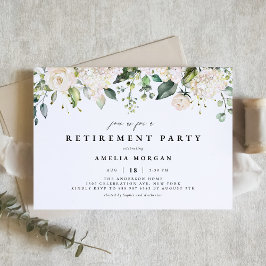 Convite Watercolor White Rose & Hydrangea Retirement Party