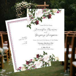Convite Watercolor White Roses with Cranberry Wedding
