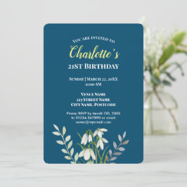 Convite Watercolor White Snowdrots Ilustração Aniversário 