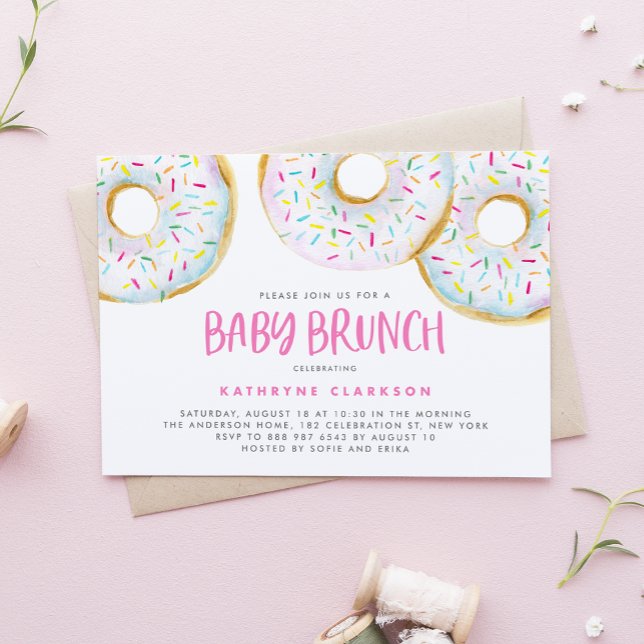Convite Watercolor White Sprinkle Rosquinha Baby Brunch (Criador carregado)