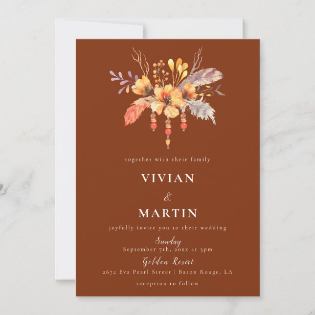Convite Watercolor Wild Floral Terracotta Wedding (Frente)