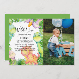 Convite Watercolor Wild One Dinosaur - Foto do primeiro an