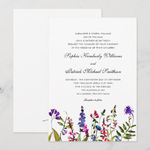 Convite Watercolor Wildflower   3 estabelece casamento dos
