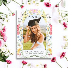 Convite Watercolor Wildflower Arch Graduation Photo