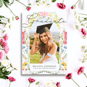 Convite Watercolor Wildflower Arch Graduation Photo