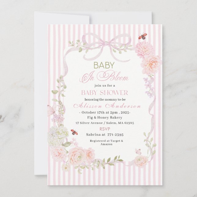 Convite Watercolor Wildflower  Baby in Bloom Baby shower (Frente)
