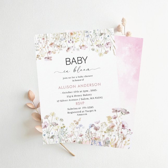 Convite Watercolor Wildflower  Baby in Bloom Baby shower (Criador carregado)