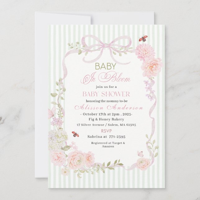 Convite Watercolor Wildflower  Baby in Bloom Baby shower (Frente)