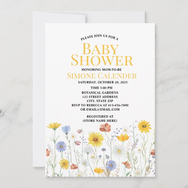Convite watercolor wildflower baby shower invitation (Frente)