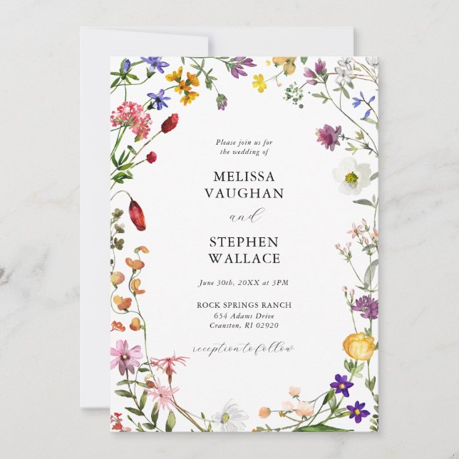 Convite Watercolor Wildflower Boho Weding (Frente)