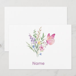 Convite Watercolor Wildflower Bouquet with Pink Butterfly