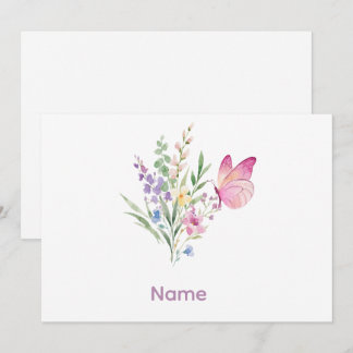 Convite Watercolor Wildflower Bouquet with Pink Butterfly