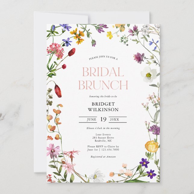 Convite Watercolor Wildflower Bridal BrunChá de panela (Frente)