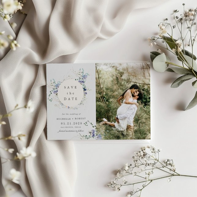 Convite Watercolor Wildflower Duas Fotografias Salvar A Da (Criador carregado)