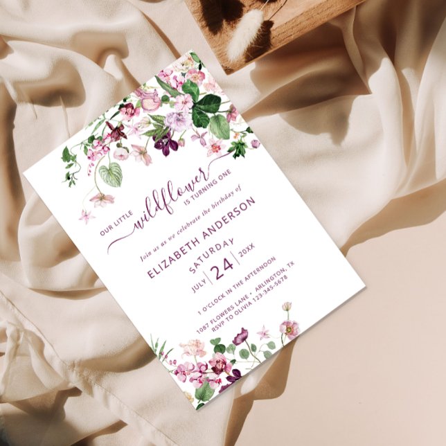 Convite Watercolor Wildflower First Birthday Invance (Criador carregado)