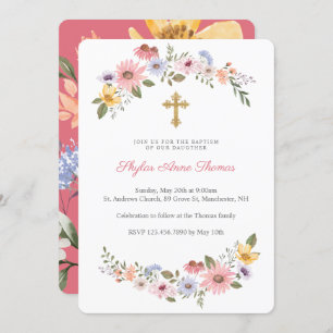 Convite Watercolor Wildflower Floral Wreath Baptism