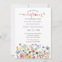 Convite Watercolor Wildflower Girl 1st Birthday Invitation