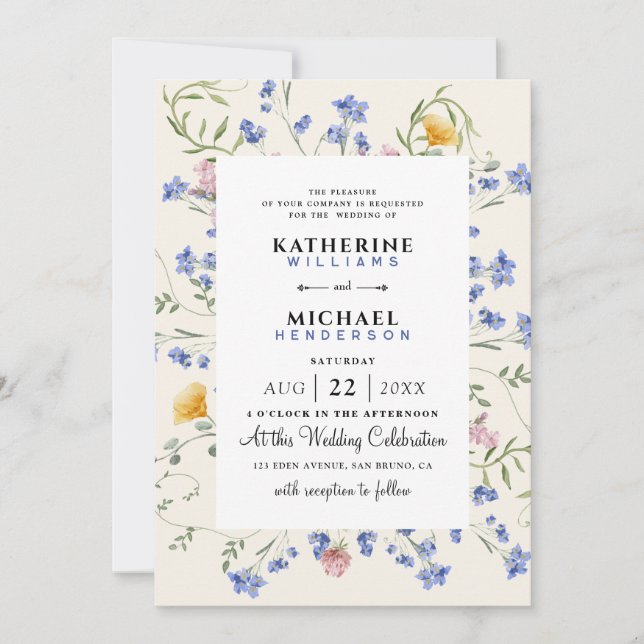 Convite Watercolor Wildflower QR Code Detalhes RSVP Casame (Frente)