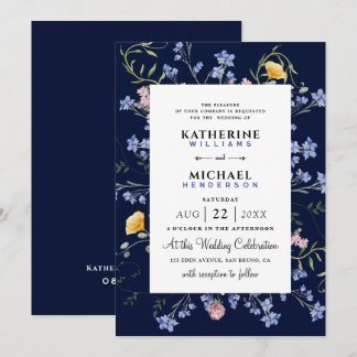 Convite Watercolor Wildflower QR Code Detalhes RSVP Casame