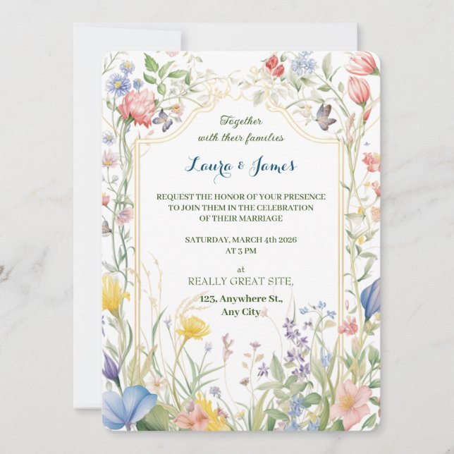 Convite Watercolor Wildflower Spring Garden Floral Wedding (Frente)